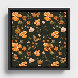 Monarch Butterflies and Orange Poppies Framed Canvas
