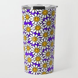 Purple Smiley Daisy Flower Pattern Travel Mug