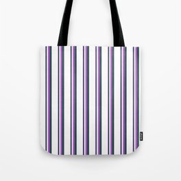 [ Thumbnail: Orchid, Dark Slate Gray & White Colored Stripes/Lines Pattern Tote Bag ]