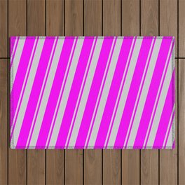 [ Thumbnail: Light Gray and Fuchsia Colored Striped/Lined Pattern Outdoor Rug ]