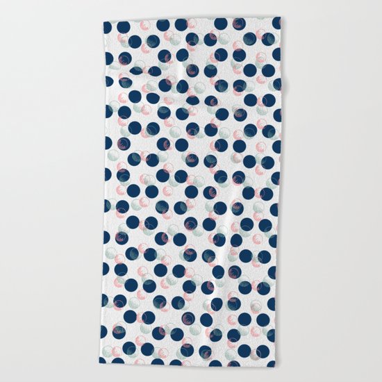 Blue Polka Dots And Scribbles Beach Towel
