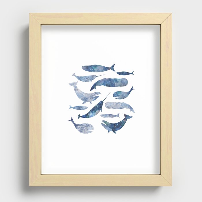 Whales, whale art, whale painting, whale wall art, watercolour whales, ocean Recessed Framed Print