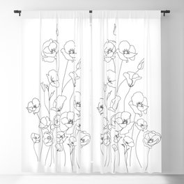 Poppy Flowers Line Art Blackout Curtain