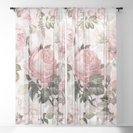 Vintage & Shabby Chic - Sepia Pink Roses  Sheer Curtain