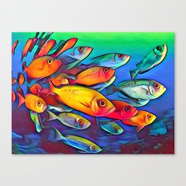 School of fish vibrant, colorful, paint, beauty, beach Canvas Print