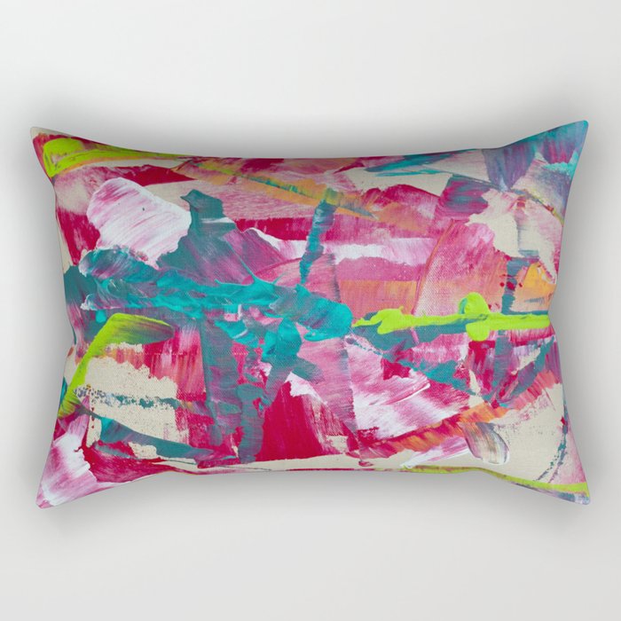 Confetti: A colorful abstract design in neon pink, neon green, and neon blue Rectangular Pillow