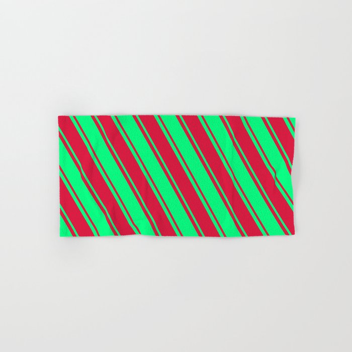 Green & Crimson Colored Lined Pattern Hand & Bath Towel