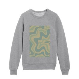 Retro Liquid Swirl Abstract Pattern Muted Eucalyptus Sage Kids Crewneck