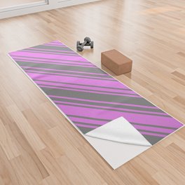[ Thumbnail: Grey & Violet Colored Striped Pattern Yoga Towel ]