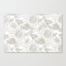 Taupe and White Hand Drawn Floral Pattern Pairs DE 2022 Trending Color Reclaimed Wood DET625 Canvas Print