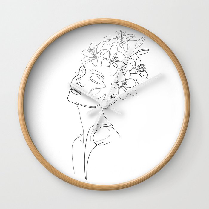 Lily Beauty / Floral girl portrait drawing Wall Clock