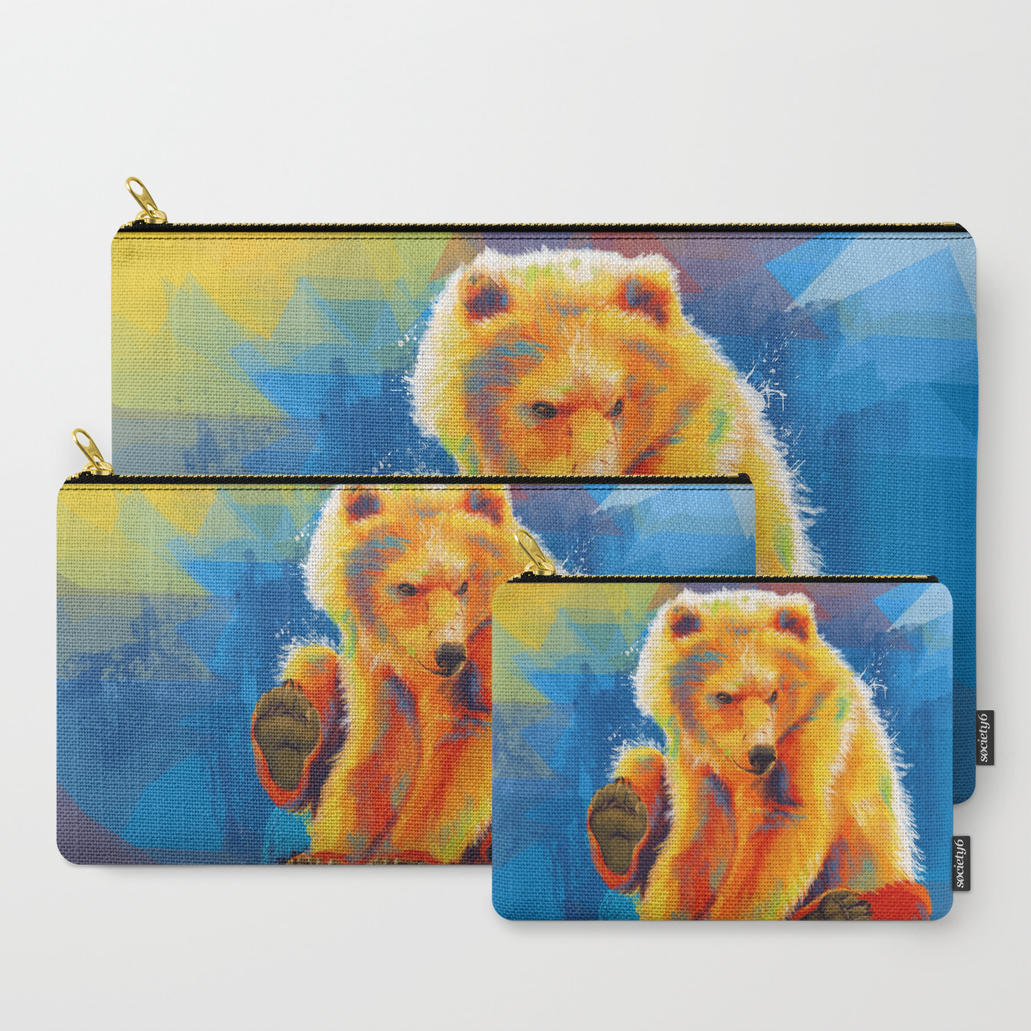 Play With A Bear Animal Digital Painting Colorful Illustration Carry All Pouch By Floartstudio Society6