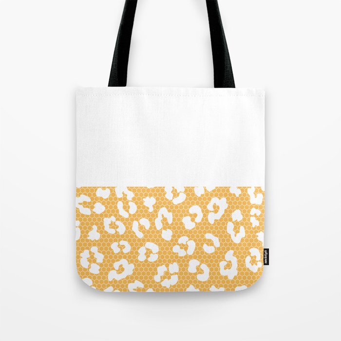 White Leopard Print Lace Horizontal Split on Orange Tote Bag