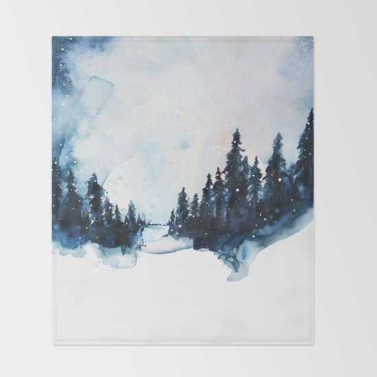 Winter Watercolor Throw Blanket