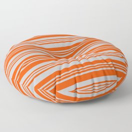 [ Thumbnail: Red and Grey Colored Lined Pattern Floor Pillow ]