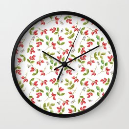 Rosehip and Bee Pattern Wall Clock
