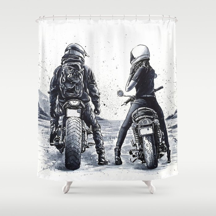 Romantic biker couple Shower Curtain