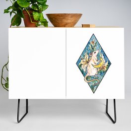 Rat with moon and lily ~ watercolor illustration Credenza