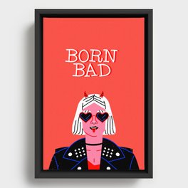 Born bad funny devil woman rocker girl print cartoon Framed Canvas