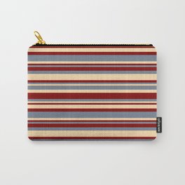 [ Thumbnail: Slate Gray, Tan, and Maroon Colored Striped/Lined Pattern Carry-All Pouch ]