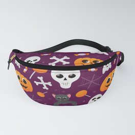 Halloween Cute Seamless Pattern with Pumpkins, Ghosts, Bats, Skulls and Sweets Fanny Pack