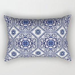 Portuguese Tiles Azulejos Blue and White Pattern Rectangular Pillow