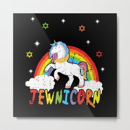 Cute Rainbow Unicorn Jew Menorah Happy Hanukkah Metal Print