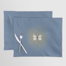 Hand-Drawn Butterfly and Golden Fairy Dust on Slate Blue Placemat