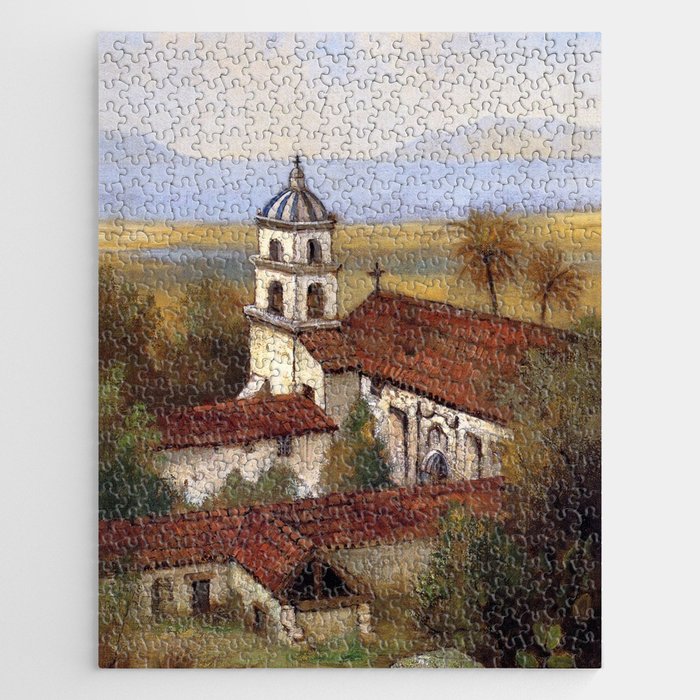 Rustic European town church painting art Jigsaw Puzzle