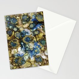 Abstract Alcohol Ink Painting - Blue and Gold Stationery Card