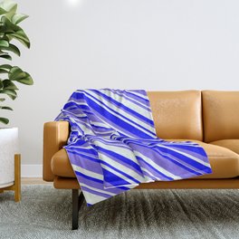 [ Thumbnail: Medium Slate Blue, Mint Cream, and Blue Colored Lines Pattern Throw Blanket ]