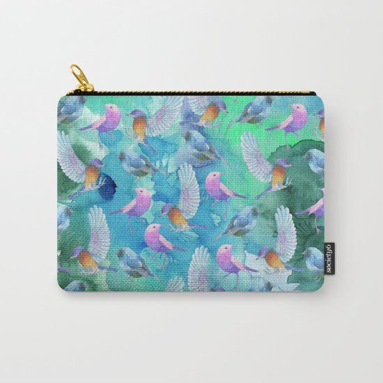 Birds in the sky- Bird animal pattern on aqua backround Carry-All Pouch