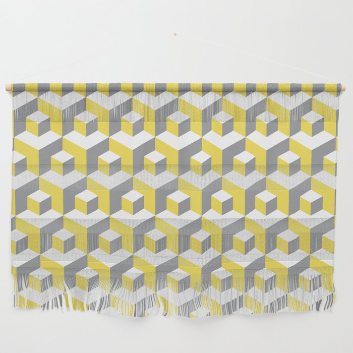 lluminating yellow and ultimate gray seamless isometric pattern. Grey, white and yellow abstract endless isometric background. Seamless geometric pattern. illustration Wall Hanging