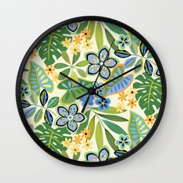 Tropical Floral Toss Wall Clock | Pixtondesigns, Blueflowers, Graphicdesign, Bigflowers, Colorfulpillow, Greensandyellows, Tropicalcomforter, Orangeflowers, Bedroomcurtains, Orangeandyellow 