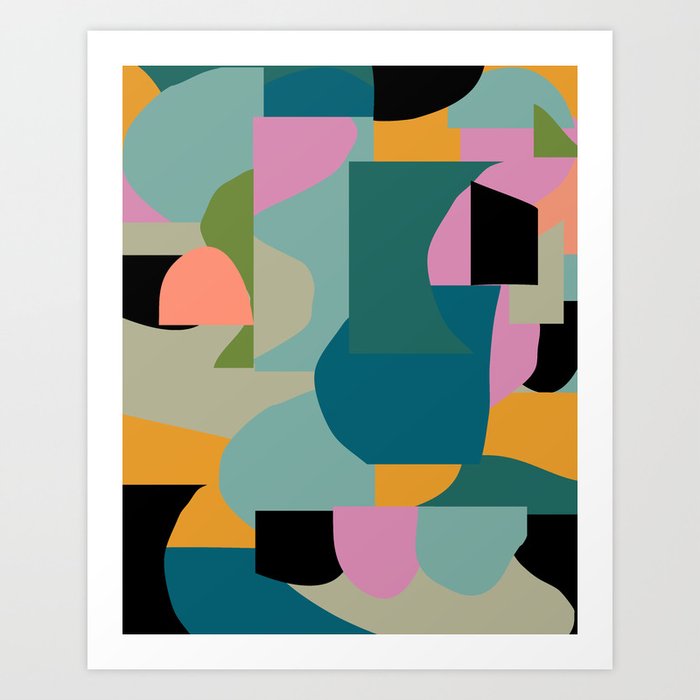 Abstract Collage in Teal Art Print