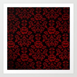 Red and Black Damask Art Print