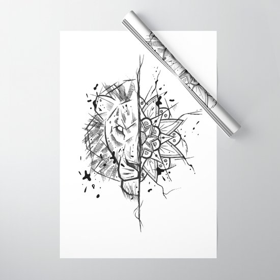 Lion Mandala Handmade Drawing Made In Pencil And Ink Tattoo Sketch Tattoo Flash Blackwork Wrapping Paper By Lucagenart Society6