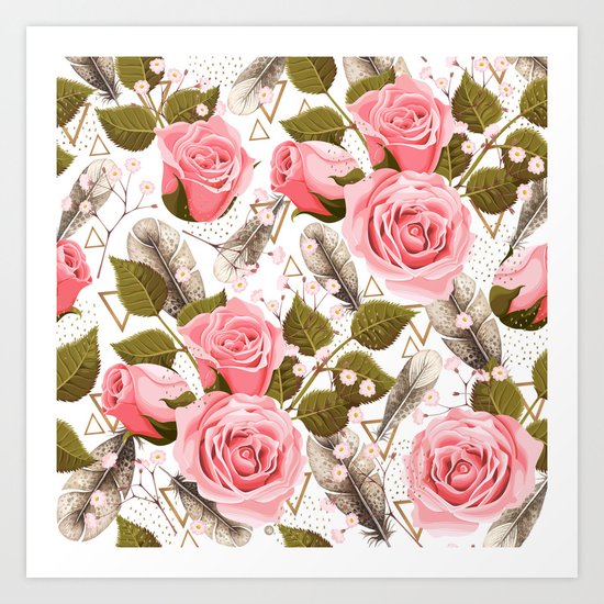 flowers with feathers Art Print