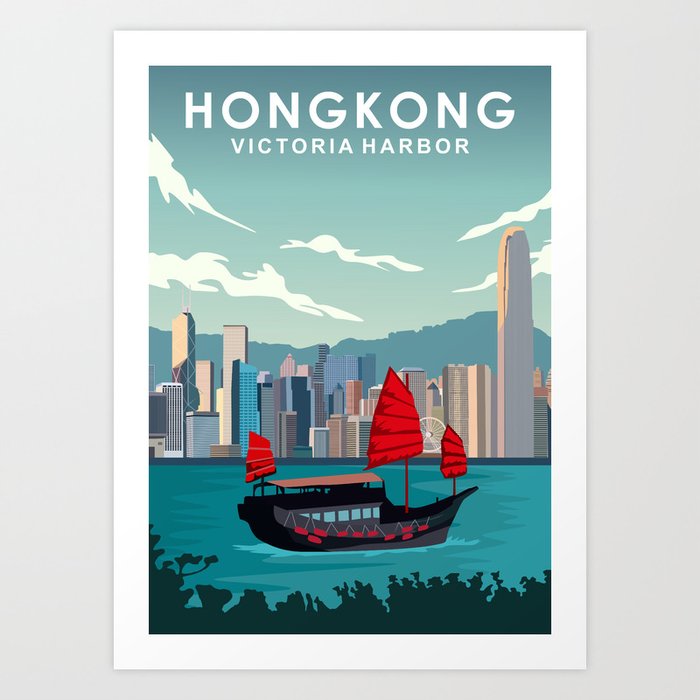 Hongkong Victoria Harbor Travel Poster Art Print