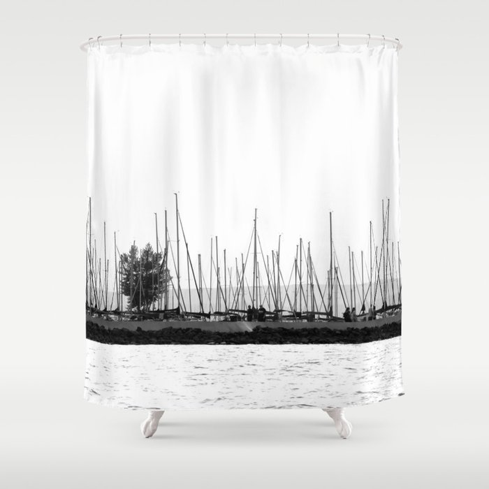 White Sails In Dock Shower Curtain, Dock Shower Curtain