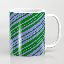[ Thumbnail: Medium Slate Blue and Dark Green Colored Striped Pattern Coffee Mug ]