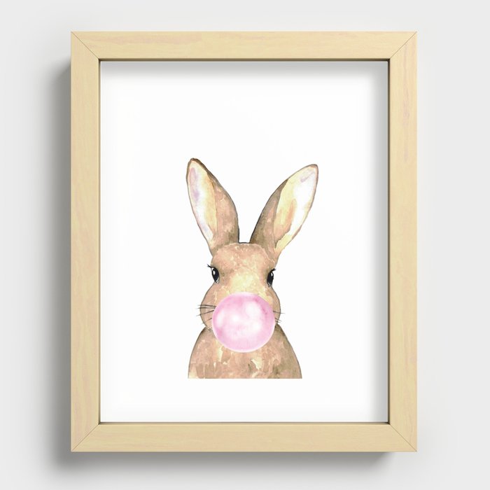 Bunny bubble gum bubblegum funny Painting Wall Poster Watercolor Recessed Framed Print