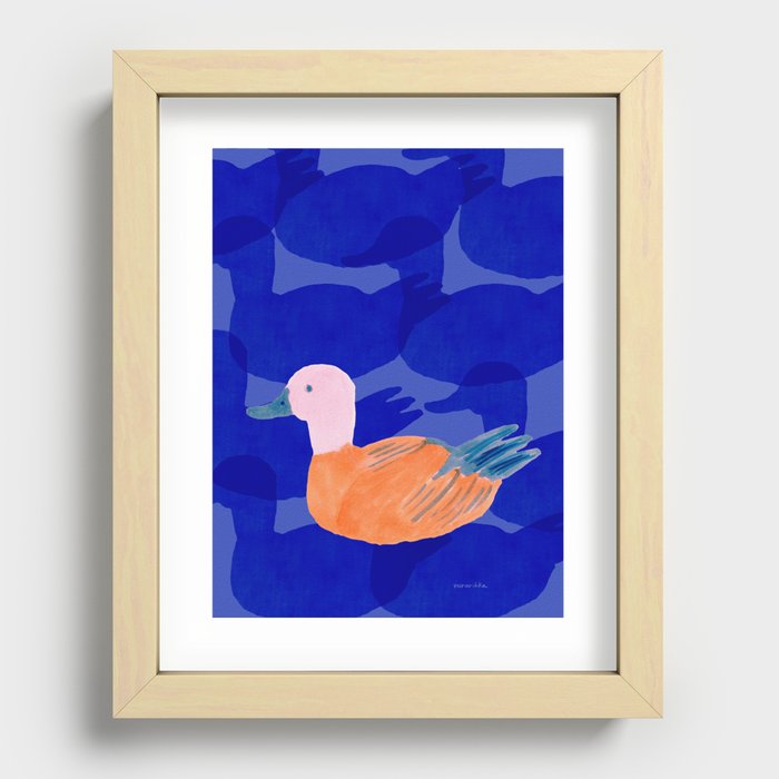 Goose and Reflections - Pink and Blue Recessed Framed Print