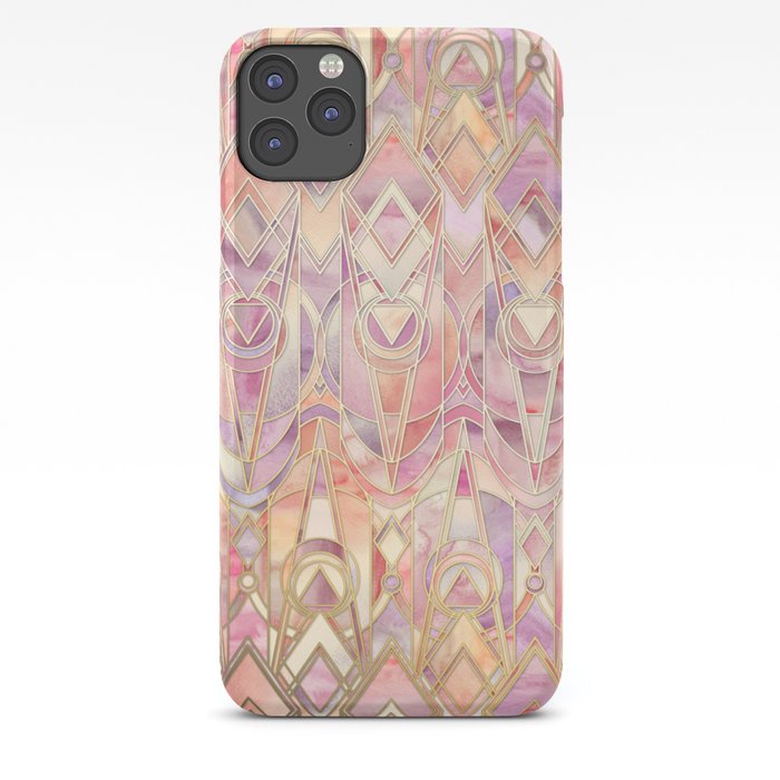 Glowing Coral and Amethyst Art Deco Pattern iPhone Case