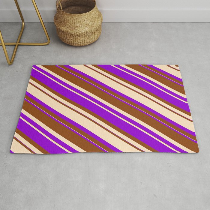 Dark Violet, Brown & Bisque Colored Striped Pattern Rug