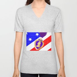 Flag and Purple Heart V Neck T Shirt