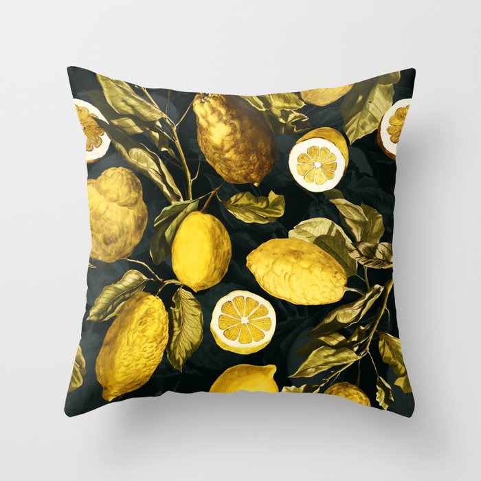 Lemon and Leaf Pattern V Throw Pillow
