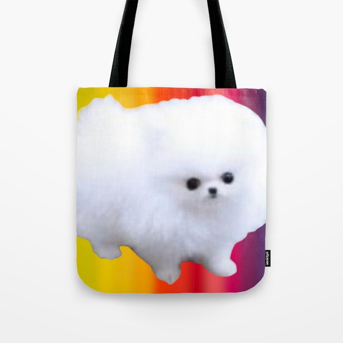 An Adorable And Cute Pomeranian Puppy On Colorful Back ground Sticker Magnet Tshirt And More Tote Bag