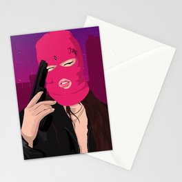 Ski Mask Gangster Girl pink Stationery Card