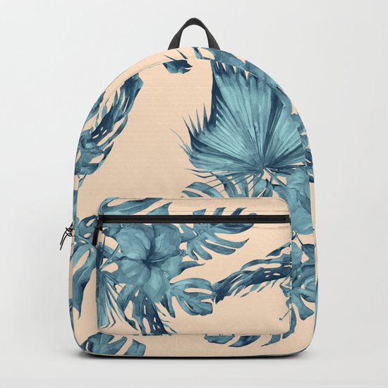 Island Retreat Hibiscus Palm Pastel Coral Teal Blue Backpack
